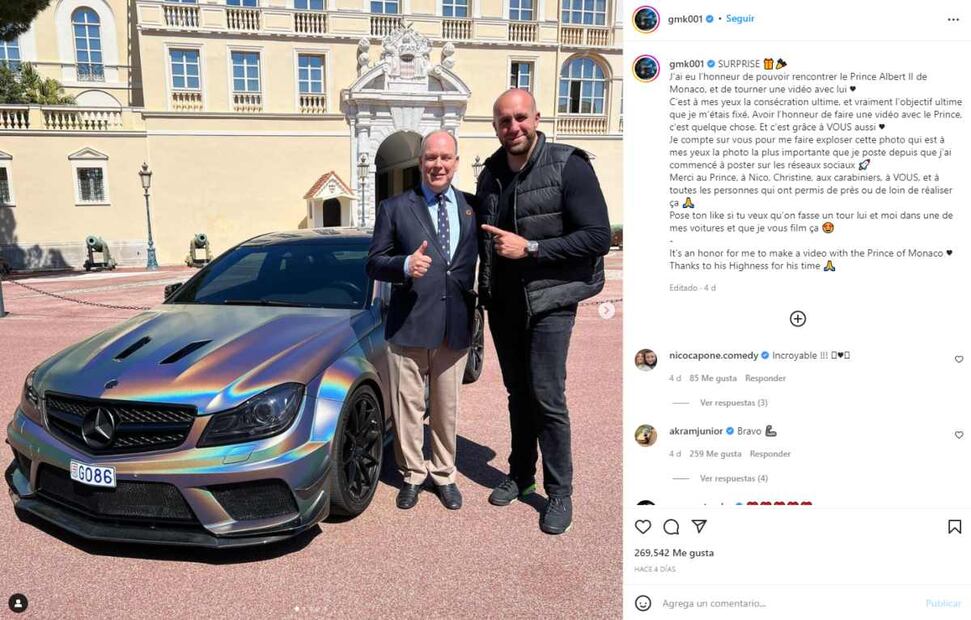 Alberto II de Mónaco recibe a GMK, el famoso youtuber de autos de lujo