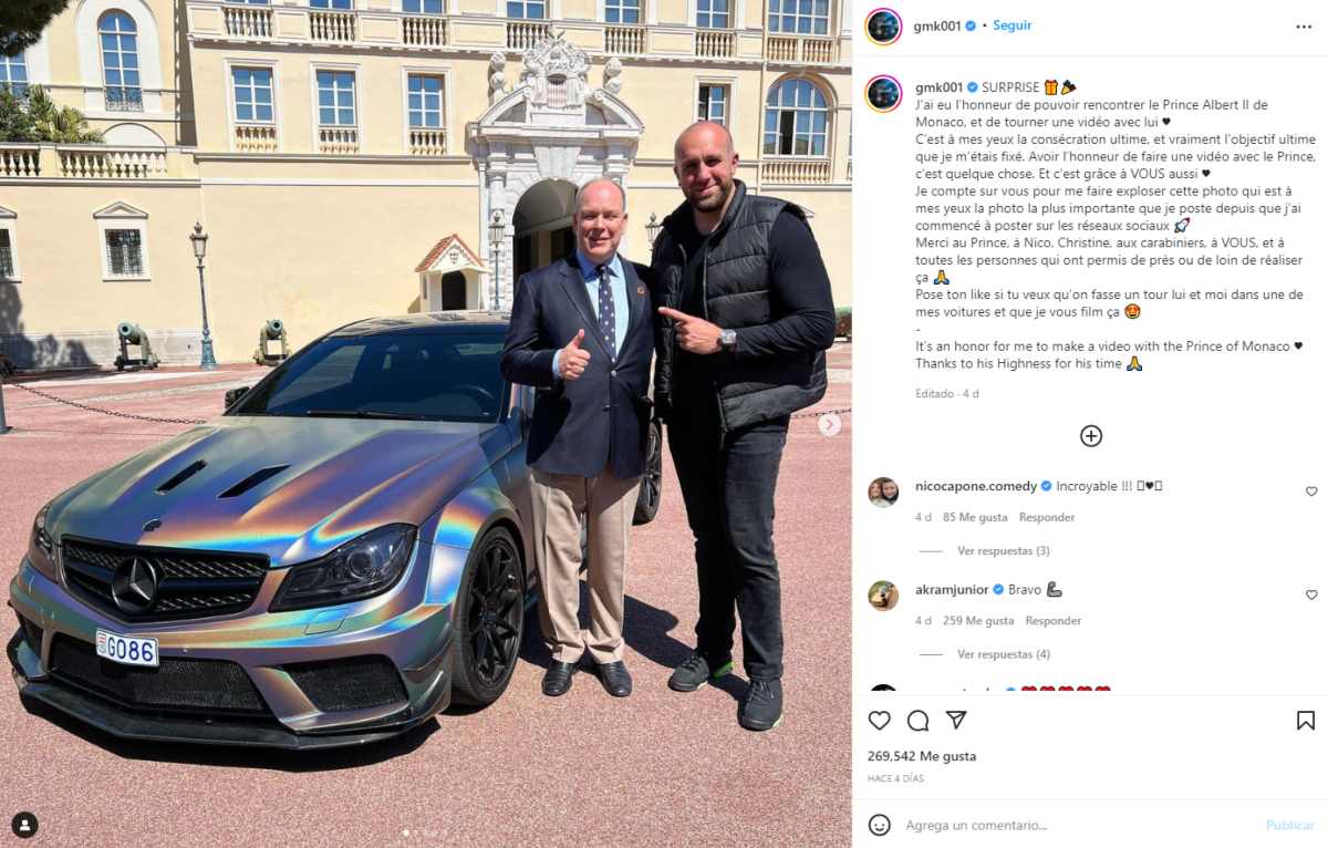 Alberto II de Mónaco recibe a GMK, el famoso youtuber de autos de lujo