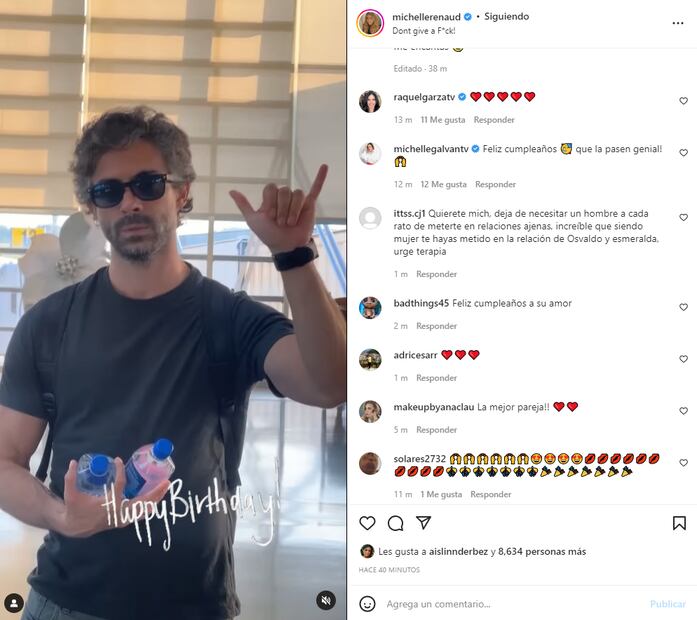 Michelle Renaud se lanza con todo para felicitar a Osvaldo Benavides