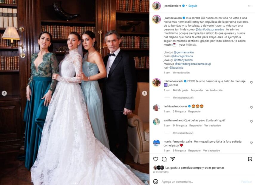 Camila Valero, Stephanie Salas y Humberto Zurita en la boda de Michelle Salas / Instagram