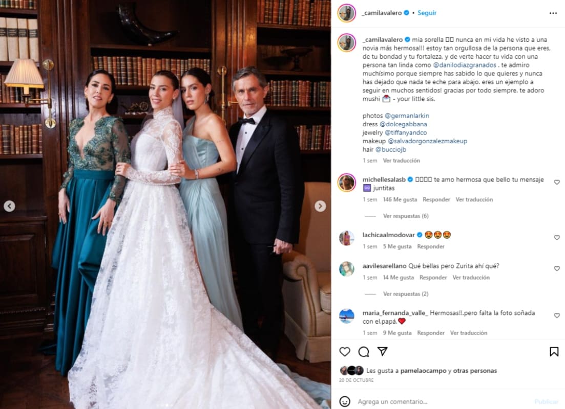Camila Valero, Stephanie Salas y Humberto Zurita en la boda de Michelle Salas / Instagram