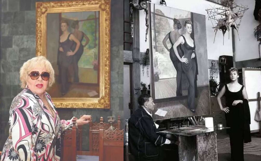 Silvia Pinal y el retrato que le obsequió Diego Rivera / Fotos: EFE - Museo del Palacio de Bellas Artes