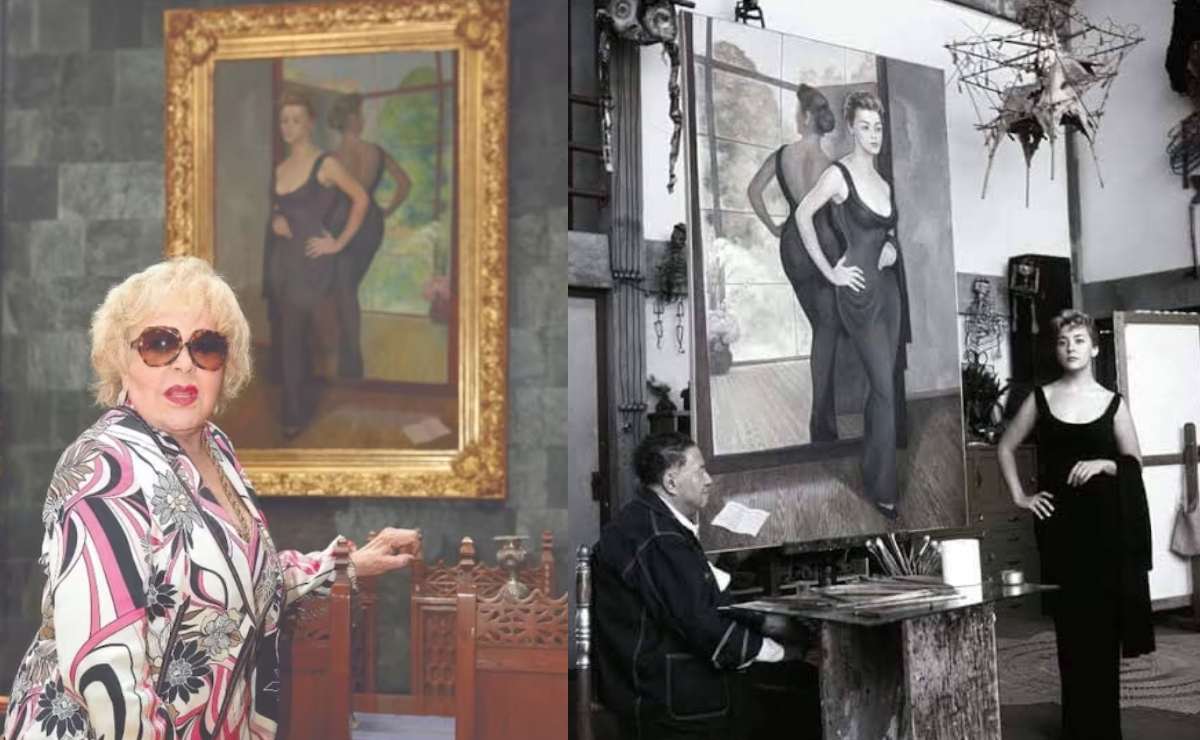 Silvia Pinal y el retrato que le obsequió Diego Rivera / Fotos: EFE - Museo del Palacio de Bellas Artes