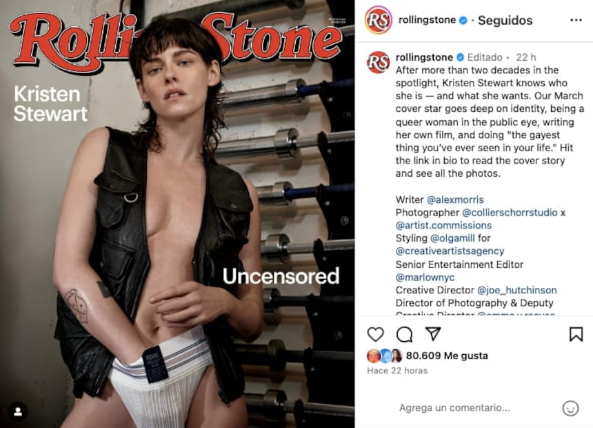 Kristen Stewart en la revista "Rolling Stone" / Instagram