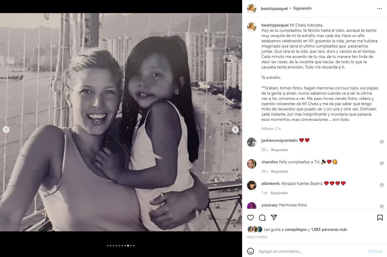 Beatriz Pasquel dedica dulces palabras a su hija Natasha por su cumpleaños