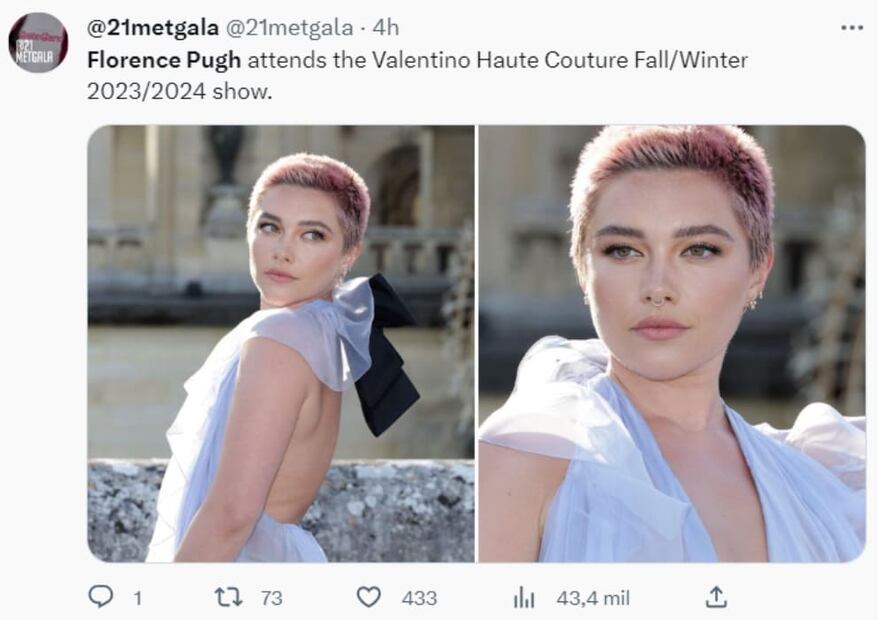Florence Pugh en la Semana de Alta Costura de París / Twitter