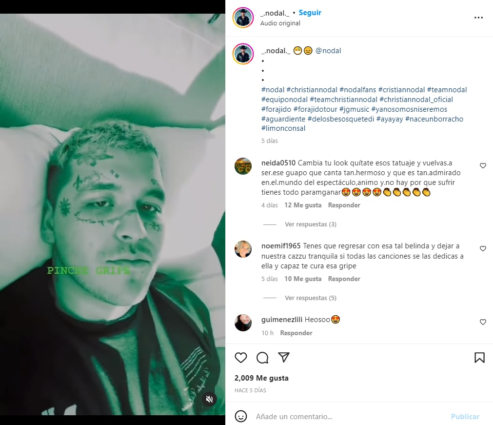 Christian Nodal aparece sin tatuajes en la cara ¿entonces eran falsos?