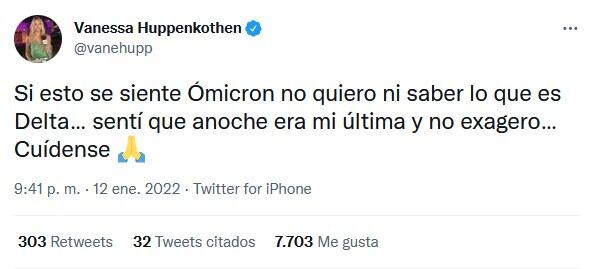 Vanessa Huppenkothen se contagia de Covid: “Sentí que anoche era mi última”