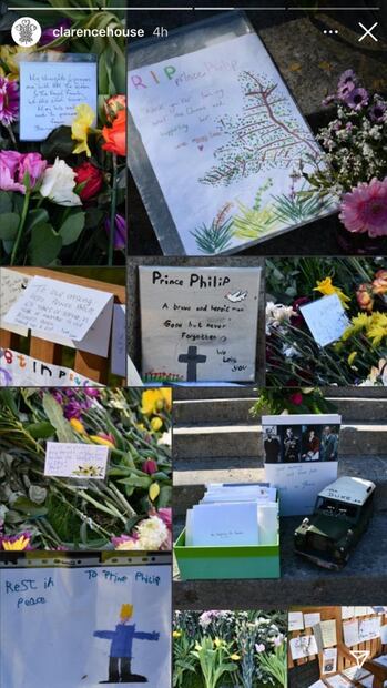Carlos de Gales y Camila recorren enorme ofrenda para el duque de Edimburgo