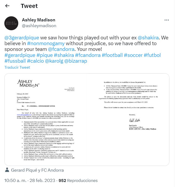 Gerard Piqué recibe millonaria oferta por parte de una web para citas de infieles