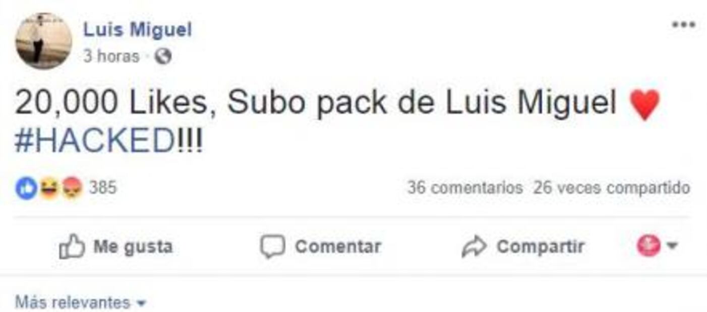 Hackean cuenta de Facebook de Luis Miguel