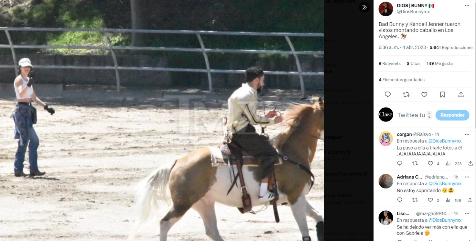 Kendall Jenner y Bad Bunny captados en romántica cita montando a caballo