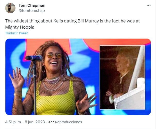 Se pudo observar a Bill Murray disfrutando de la presentación de Kelis durante el festival Mighty Hoopla 2023 / Twitter @tomtomchap