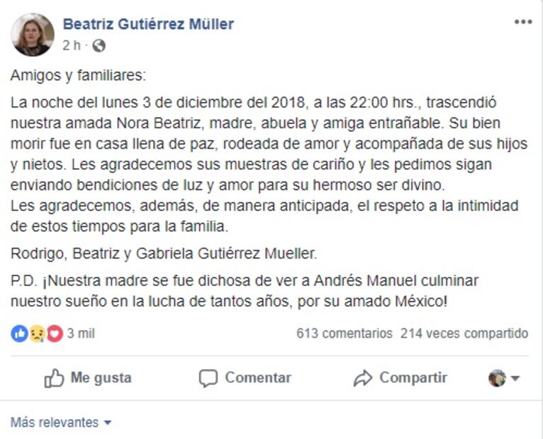 Así era la mamá de Beatriz Gutiérrez Müller, esposa de AMLO, que falleció este lunes