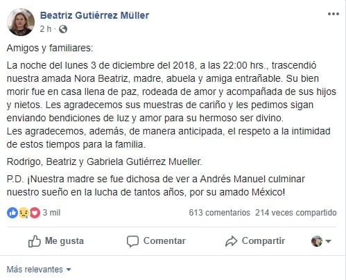 Así era la mamá de Beatriz Gutiérrez Müller, esposa de AMLO, que falleció este lunes