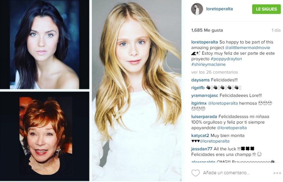 Loreto Peralta debutará en Hollywood con Shirley MacLaine