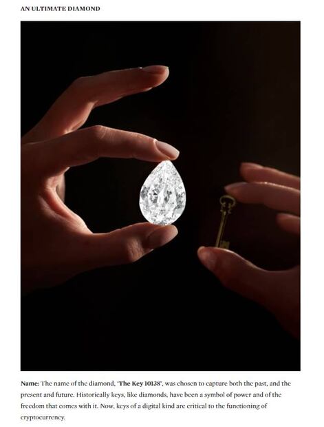 Sotheby's subasta diamante por 12 mdd en criptomonedas, la más cara de la historia