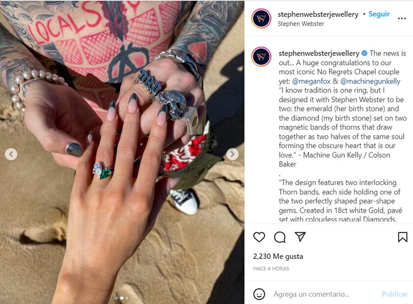 El anillo de Megan Fox con diamante y esmeralda cuesta más de 8 millones de pesos 