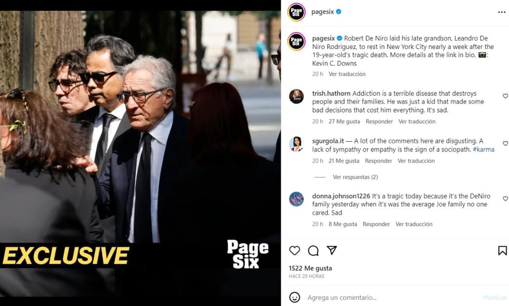 Robert De Niro en el funeral de su nieto Leandro / Instagram