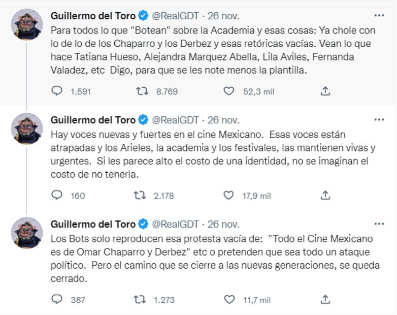 "Ya chole con los Chaparro y los Derbez, hay voces nuevas en el cine mexicano", Guillermo del Toro