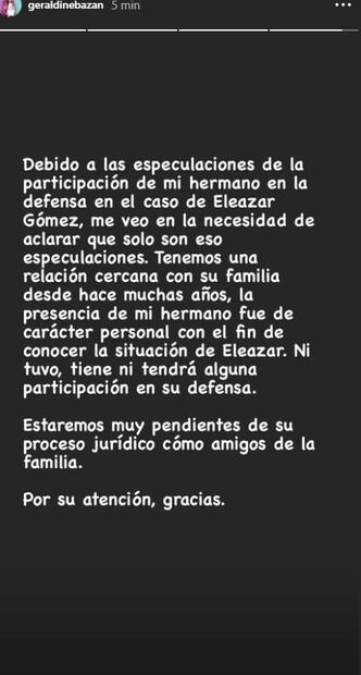 Geraldine Bazán habla de la relación de su familia con Eleazar Gómez 