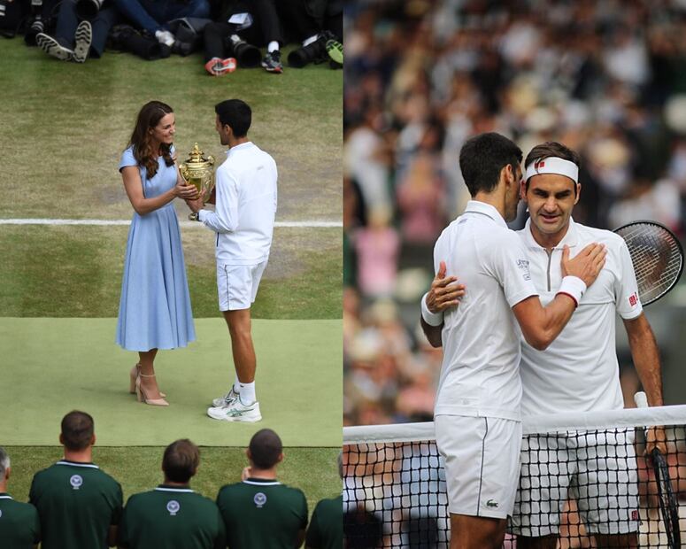 La duquesa de Cambridge, Kate Middleton, entrega el trofeo en la final más larga de Wimbledon