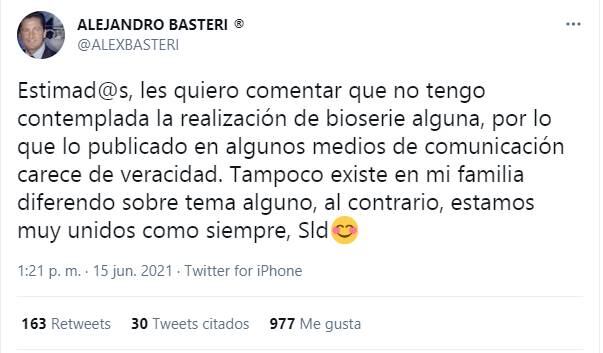 Alejandro Basteri, hermano de Luis Miguel, desmiente serie en su nombre