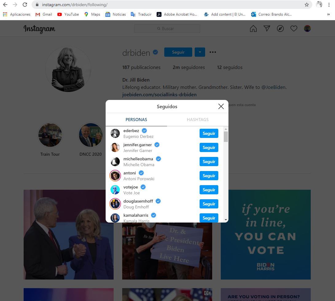 Eugenio Derbez, el único mexicano que Jill Biden sigue en Instagram