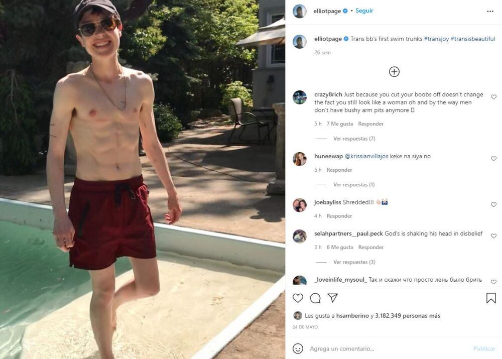 Elliot Page vuelve a impactar con selfie sin camisa