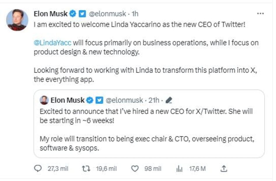 Linda Yaccarino, la mujer que estará en el control de Twitter, de Elon Musk
