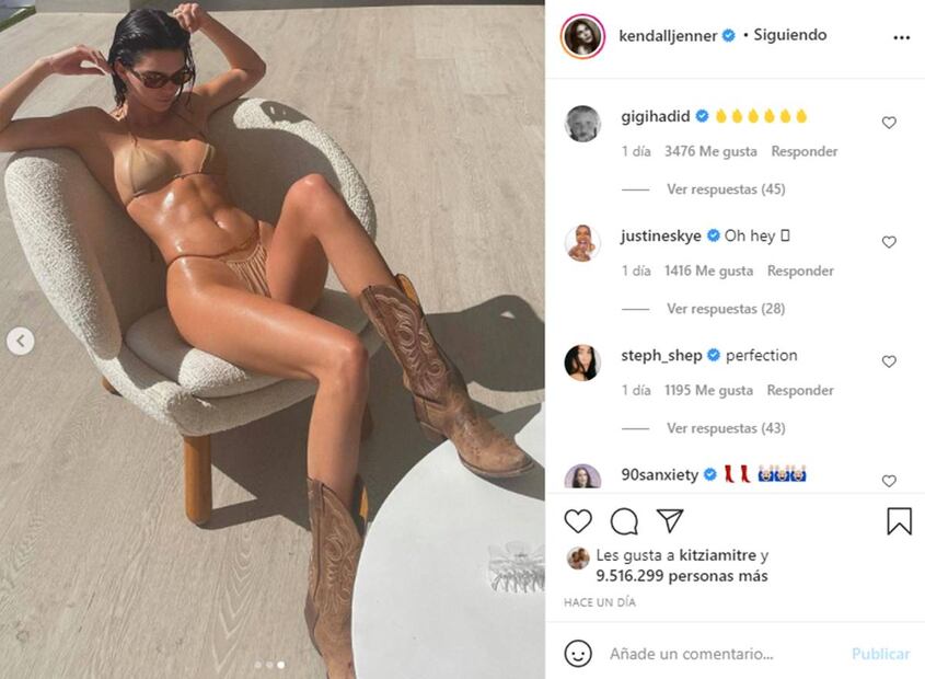 Kendall Jenner aturde a millones con bikini beige y botas vaqueras