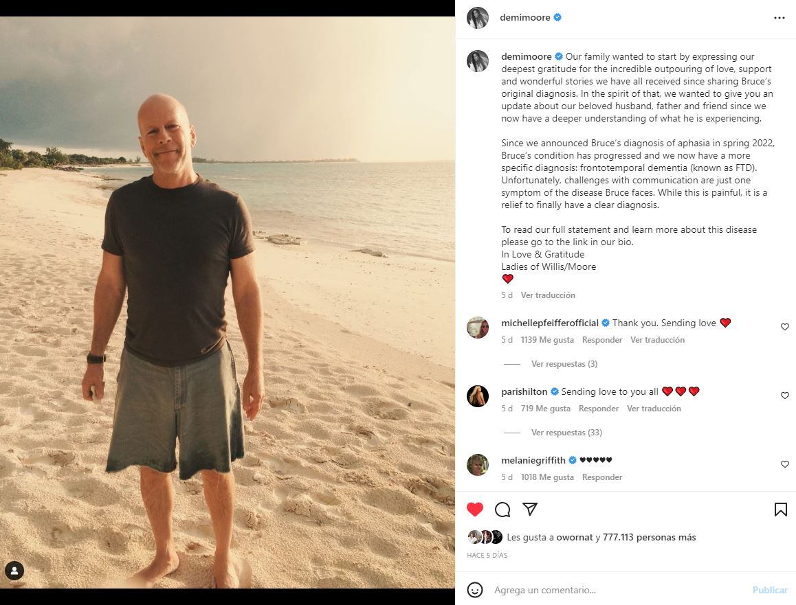 La mamá de Bruce Willis, abatida tras la enfermedad de su hijo
