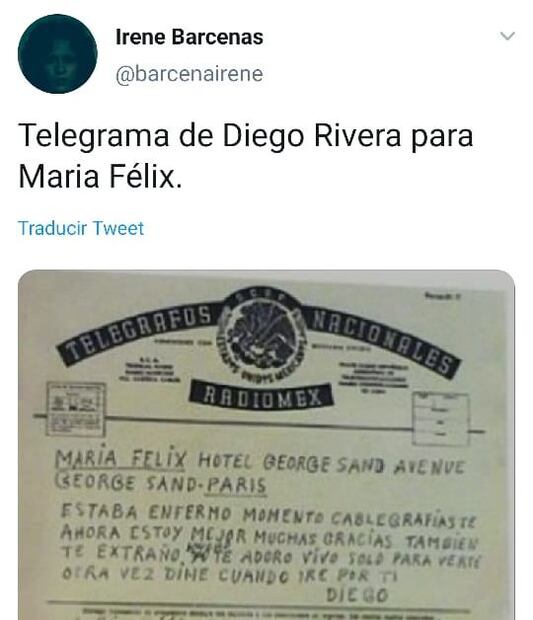 Revelan mensaje de amor escrito por Diego Rivera para María Félix