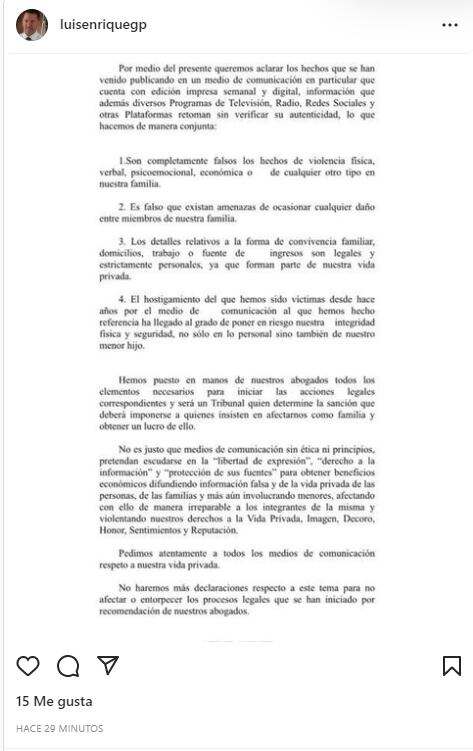Luis Enrique Guzmán desmiente violencia contra su pareja y anuncia acciones legales