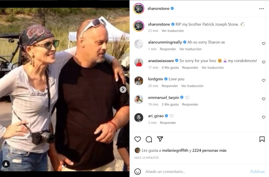 Sharon Stone, con lágrimas y el corazón roto, confirma la muerte de su hermano