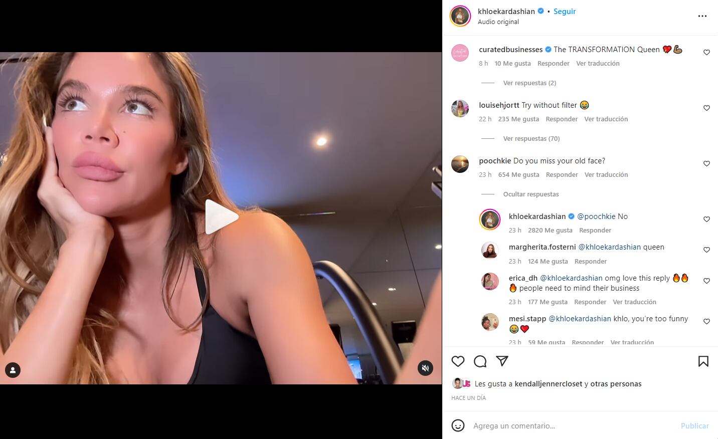 Khloé Kardashian responde a las críticas, "¿Extrañas tu antigua cara?"