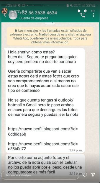 Sherlyn denuncia extorsión por supuestas fotos "comprometedoras"