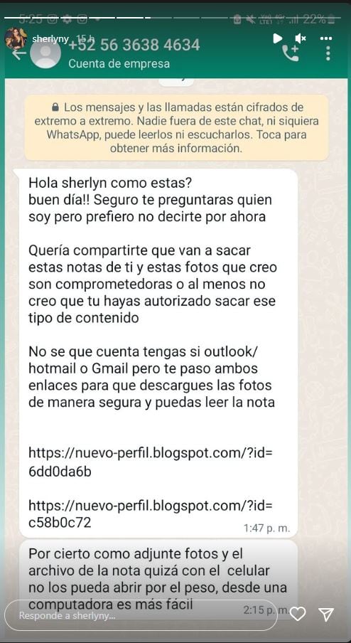 Sherlyn denuncia extorsión por supuestas fotos "comprometedoras"