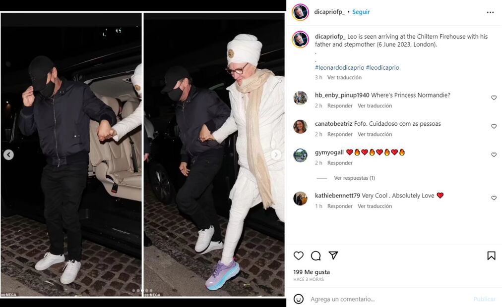 Leonardo DiCaprio y su madrasta cenando en Londres / Instagram