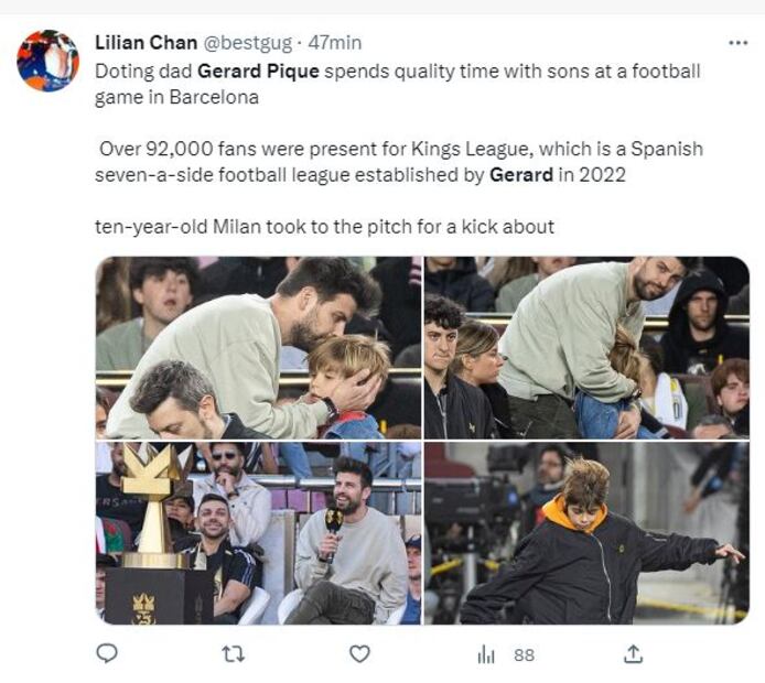 Gerard Piqué, sin Clara Chía, celebra con sus hijos el final de la Kings League