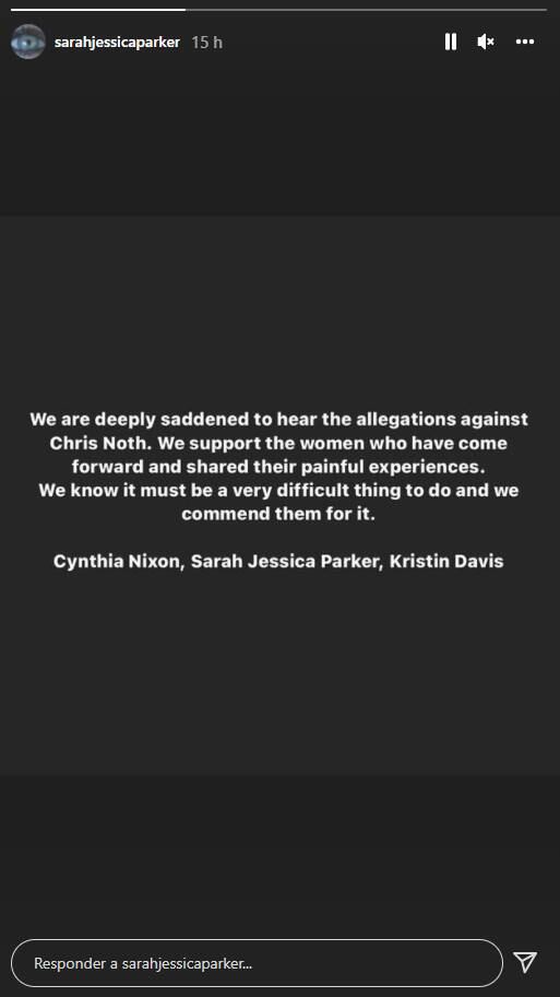Sarah Jessica Parker se pronuncia sobre acusaciones contra Chris Noth de abuso sexual