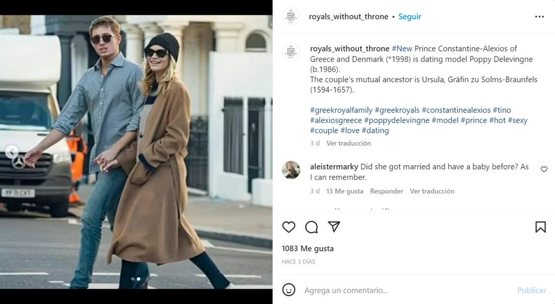 Nuevo romance real: El príncipe Constantino de Grecia y Poppy Delevingne fueron captados en un romántico paseo