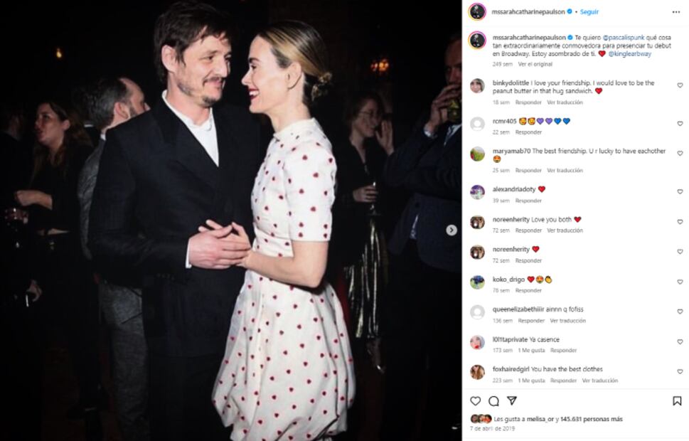 Pedro Pascal y Sarah Paulson/Instagram.
