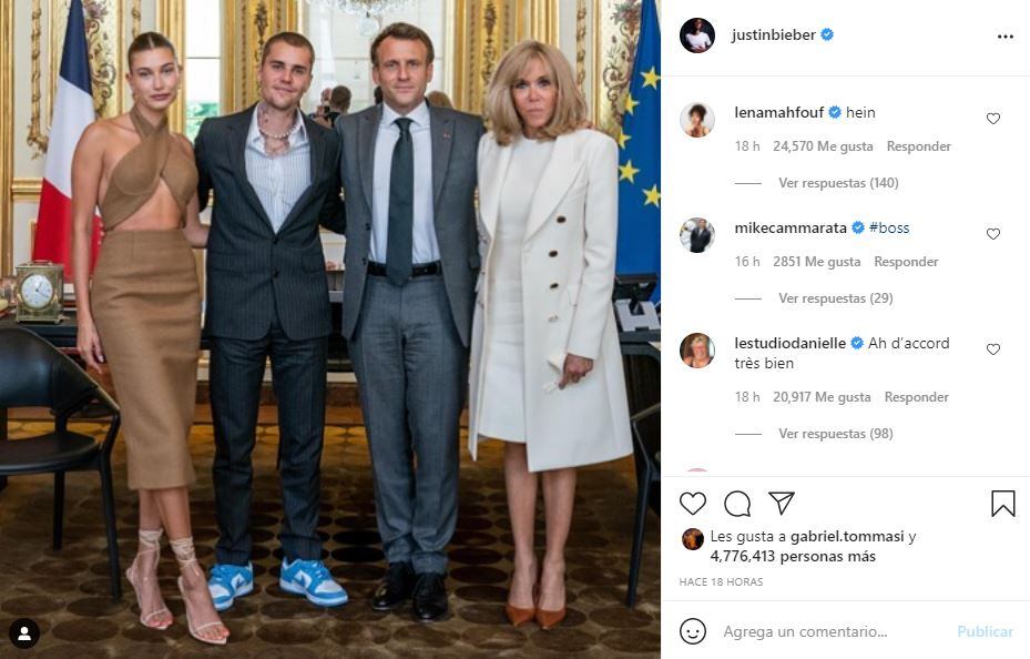 Justin Bieber de tenis en cita con Brigitte y Emmanuel Macron