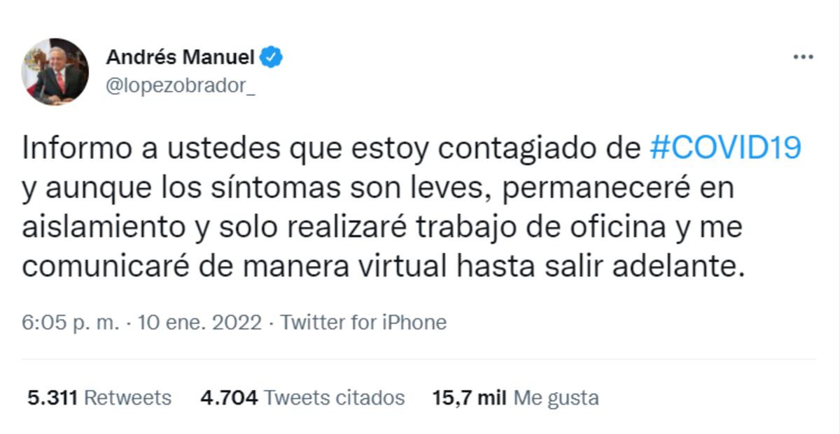 Andrés Manuel López Obrador da positivo a Covid-19 por segunda vez