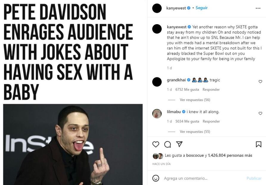 Kanye West es suspendido de Instagram tras atacar a Kim, Peter y Trevor Noah