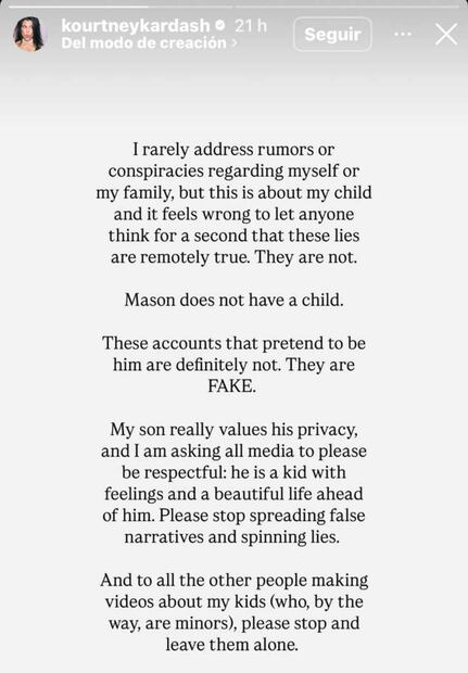 Kourtney Kardashian negó los rumores de paternidad de su hijo / Foto: Instagram