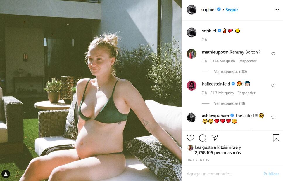 Sophie Turner sorprende con hermosas fotos de su embarazo a dos meses del nacimiento de su hija