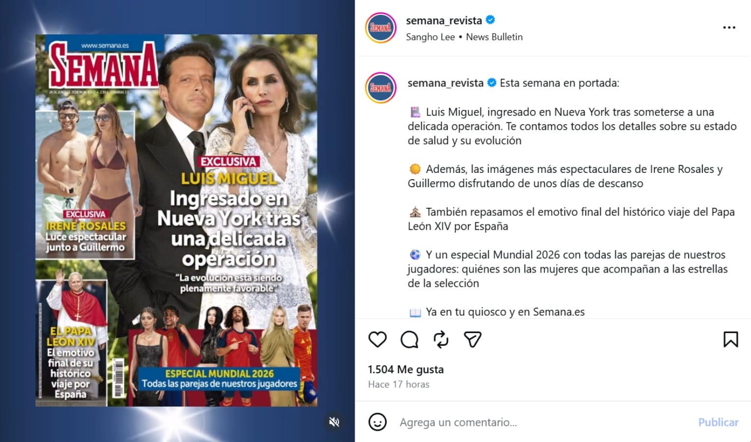 La revista Semana informa sobre la salud de Luis Miguel. (Foto: Captura)
