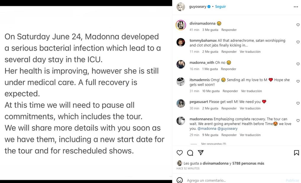 El comunicado del representante de Madonna / Instagram